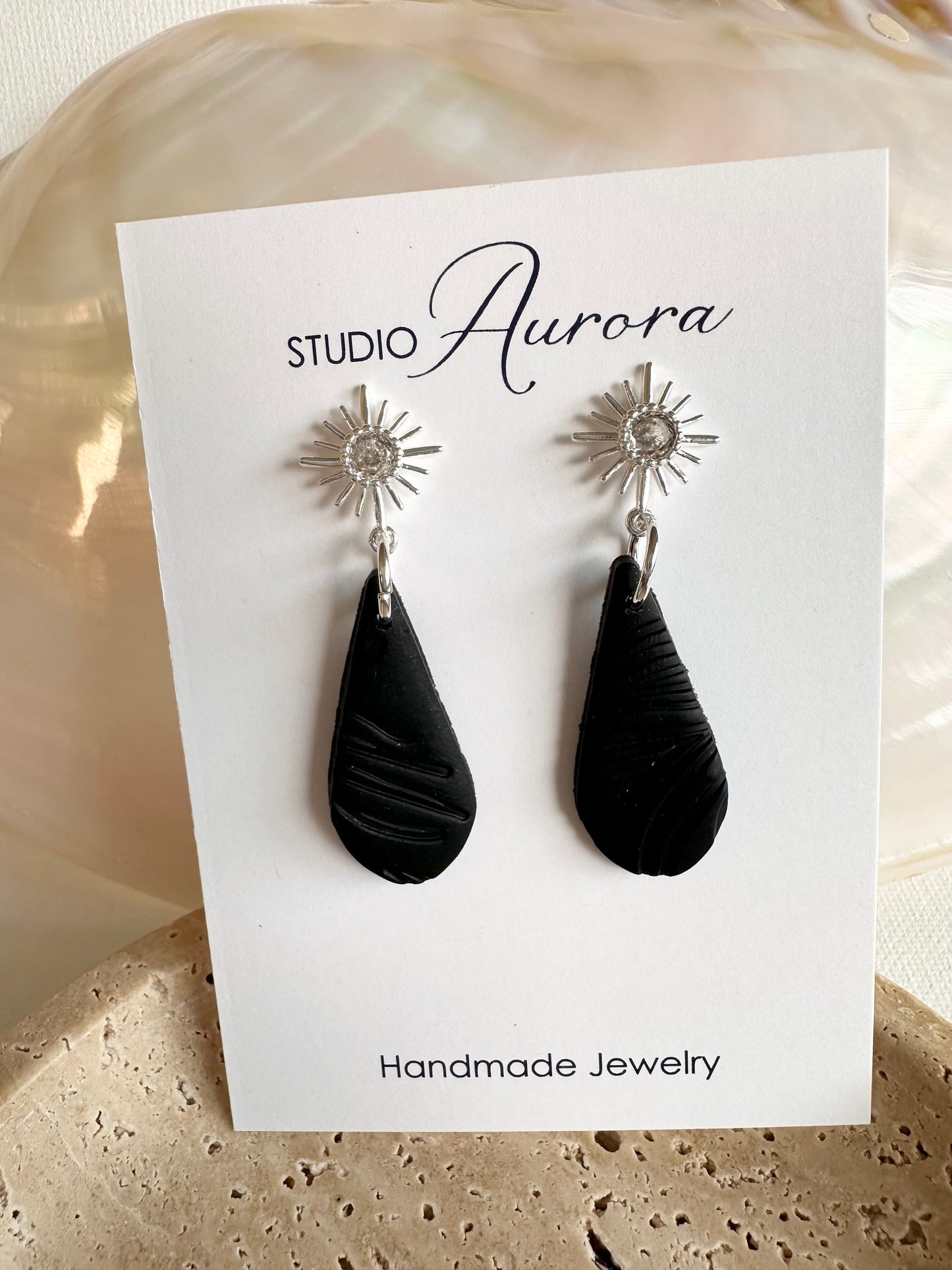 Black Drop & Sparkle Star Earrings