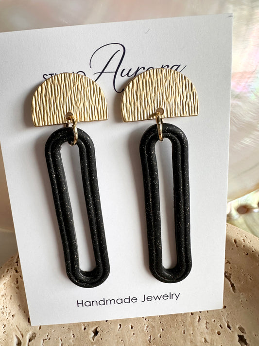 Black Long Oval Earrings