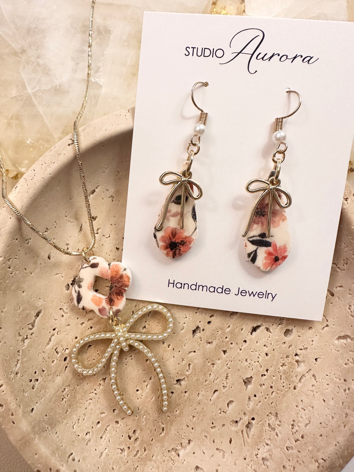 Fall Floral Bow - Necklace and Earring Set