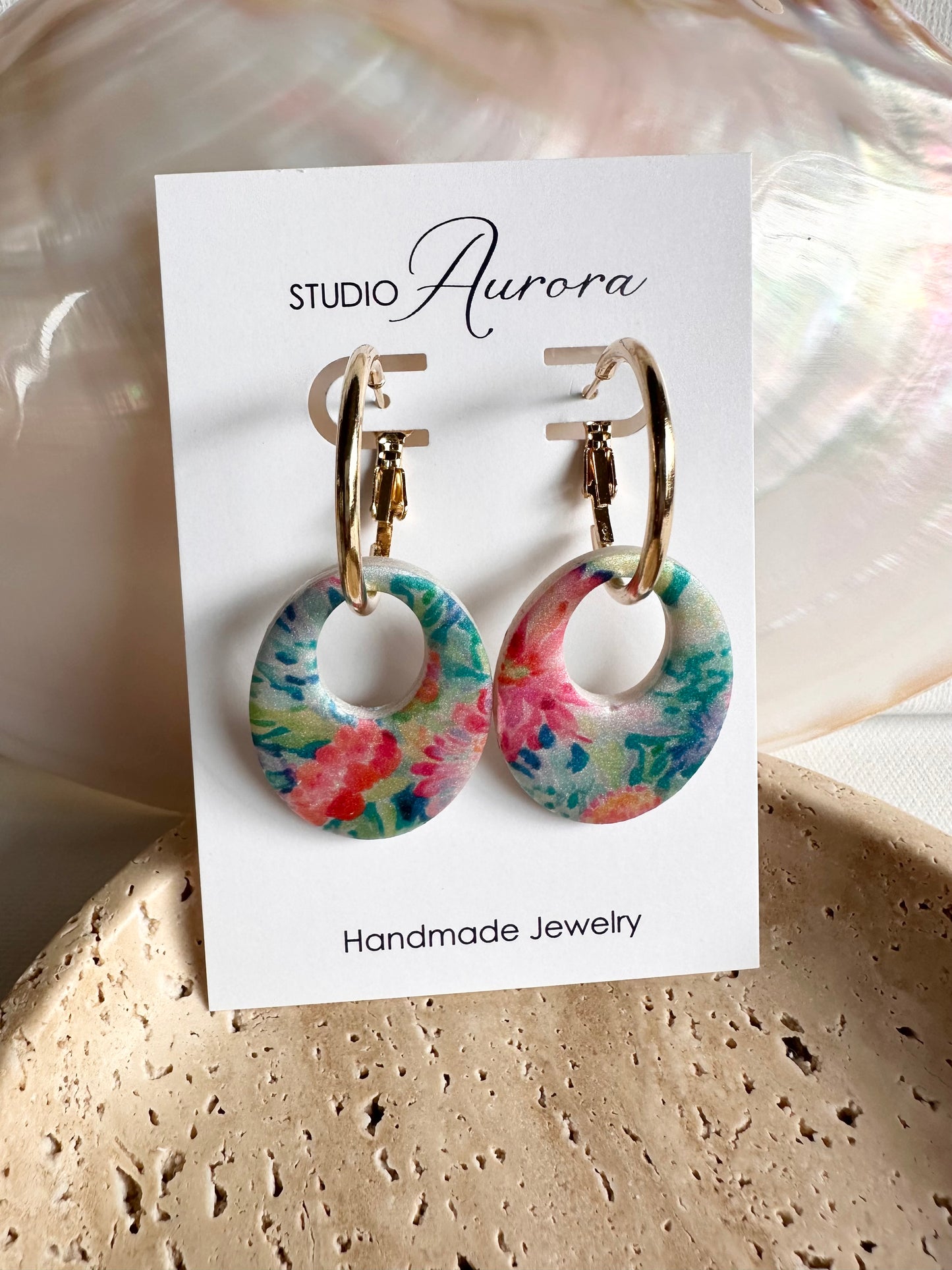 Vibrant Floral Hoop Earrings
