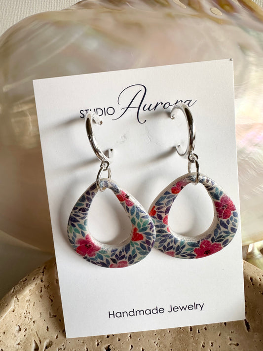 Pink and Blue Floral Earrings