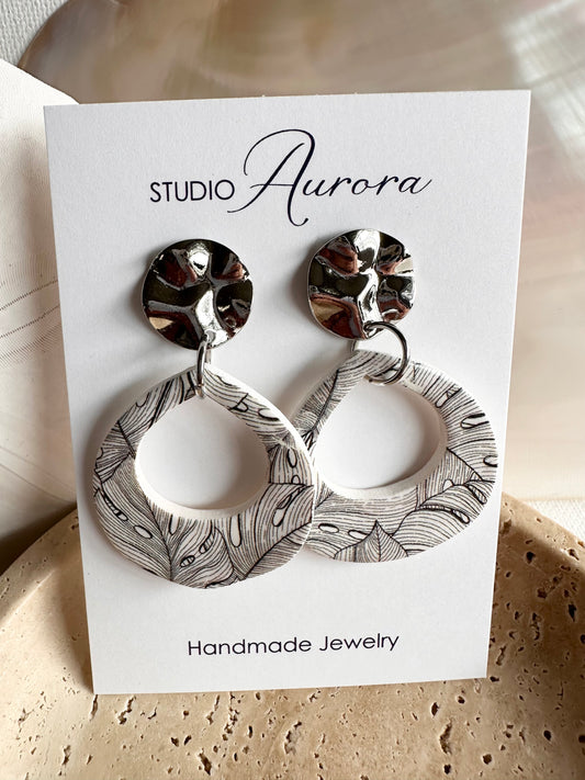Black and White Leaf Earrings
