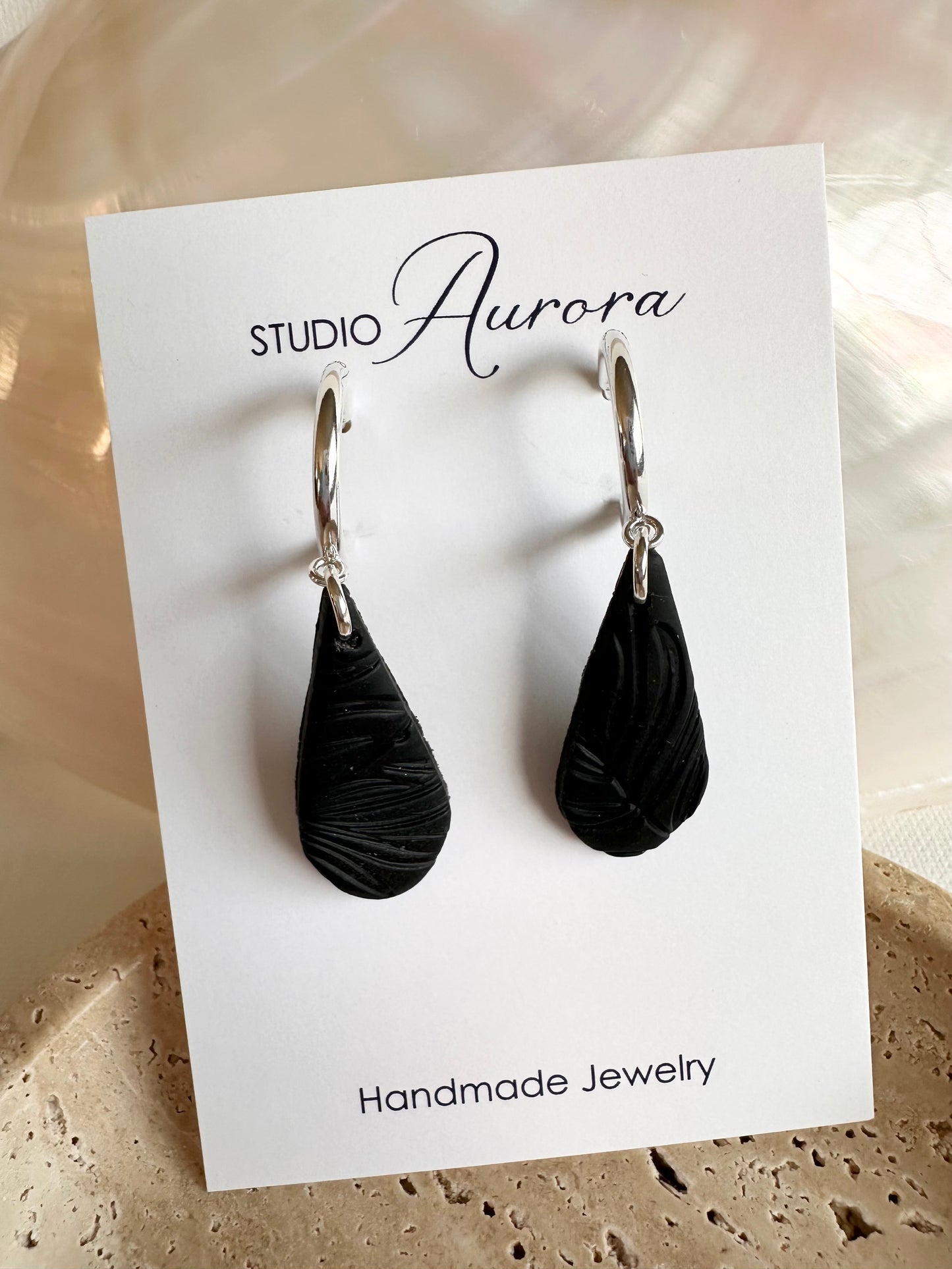 Black Drop & Hoop Earrings