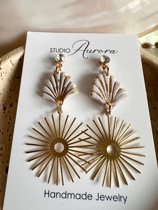 Pearl and Gold Sunburst Earrings