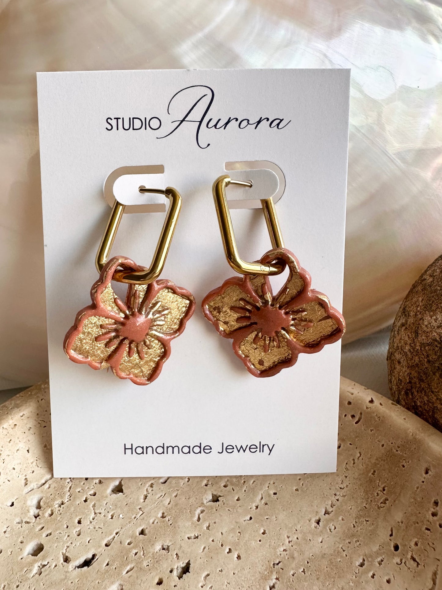 Square Flower Rectangle Hoop Earrings