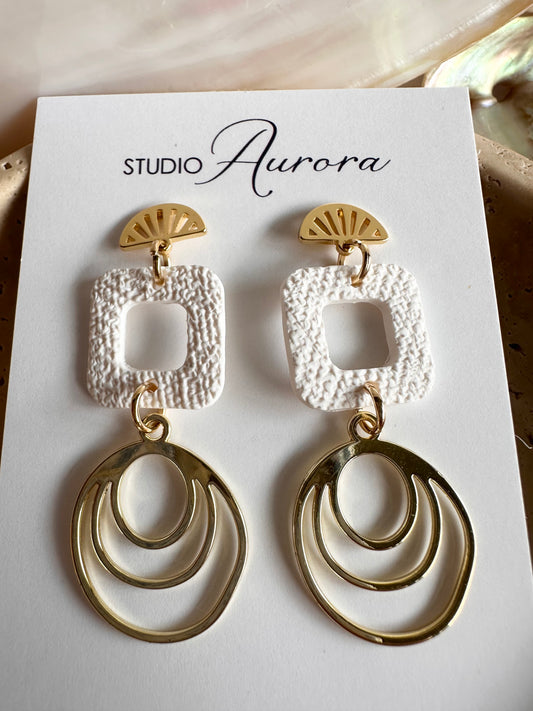 White Triple Circle Earrings