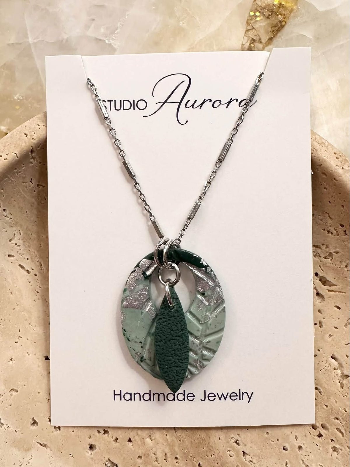 Green and Silver Sparkle Oval Necklace