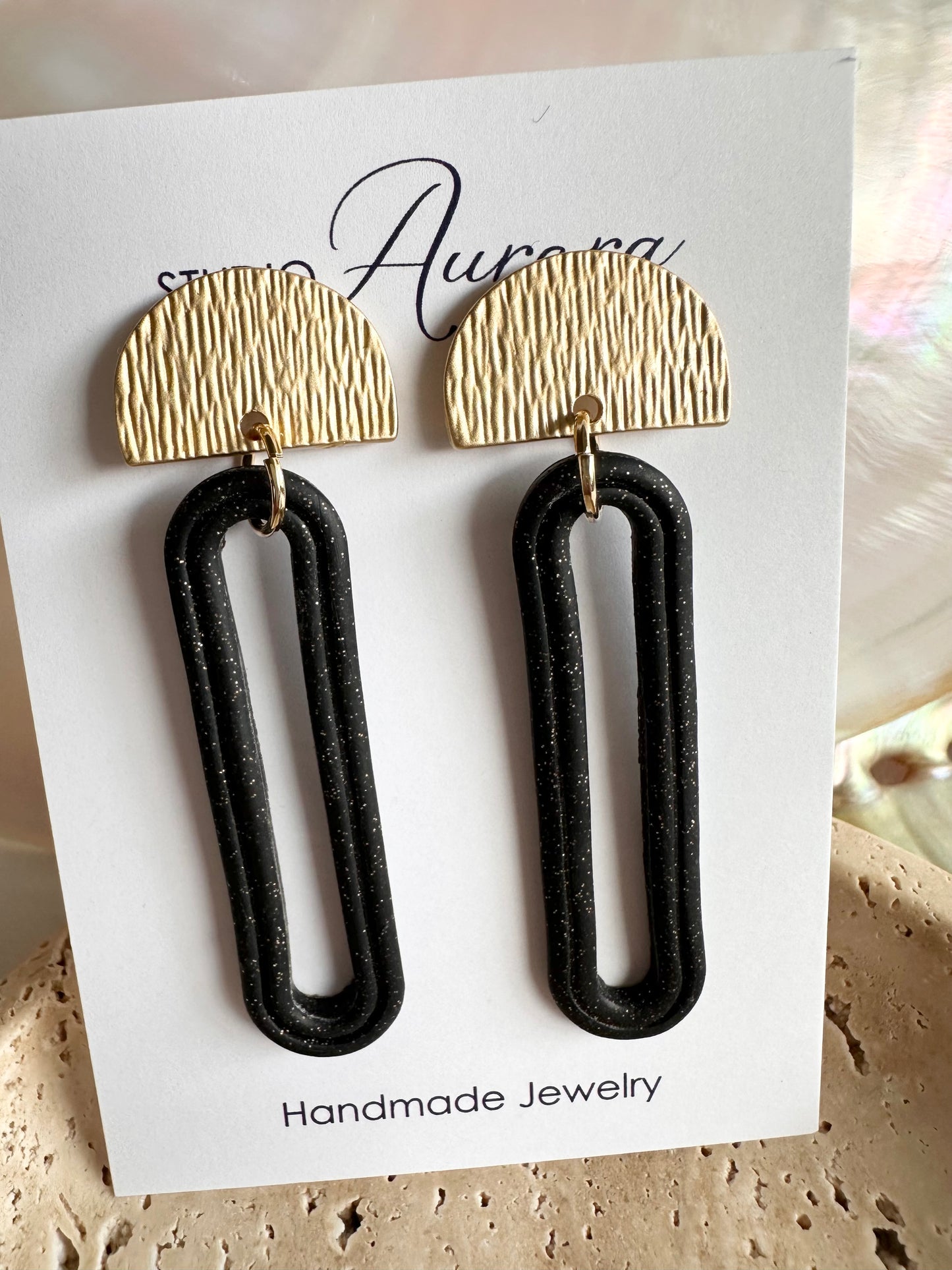 Black Long Oval Earrings
