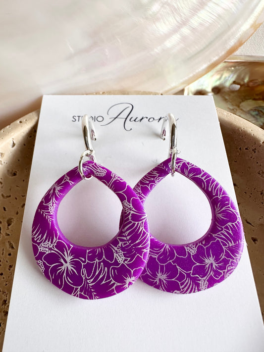 Purple Hibiscus Earrings