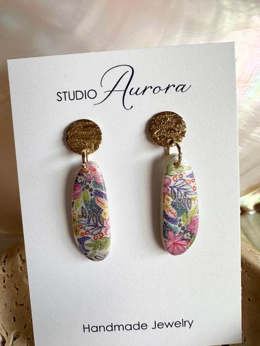 Blue and Pink Flower Earrings