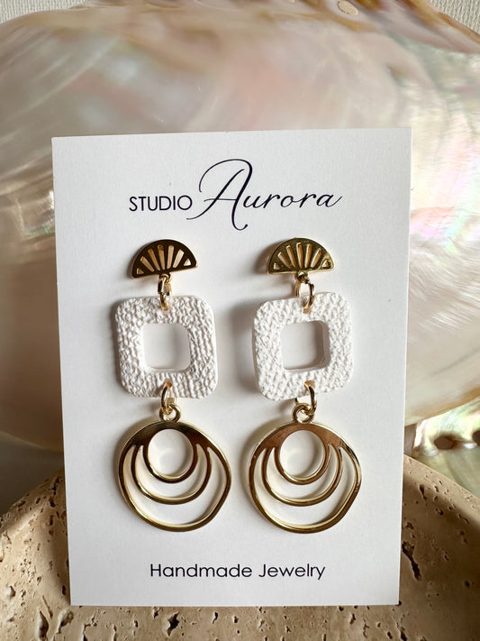 White Triple Circle Earrings