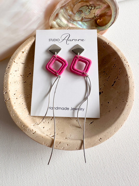 Pink and Silver Long Dangle Earrings