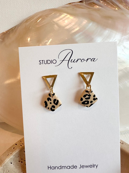 Mini Cream and Black Earrings