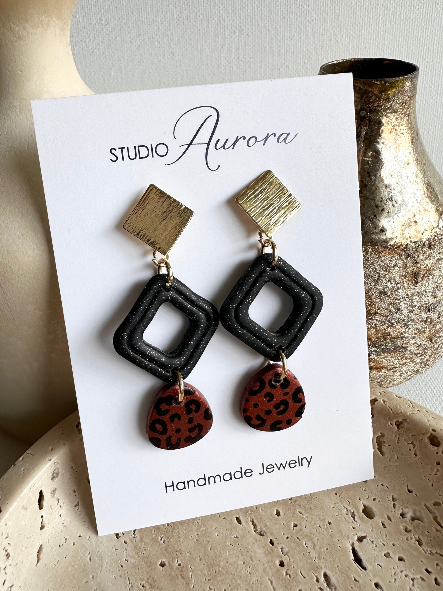 Copper and Black Diamond Earrings
