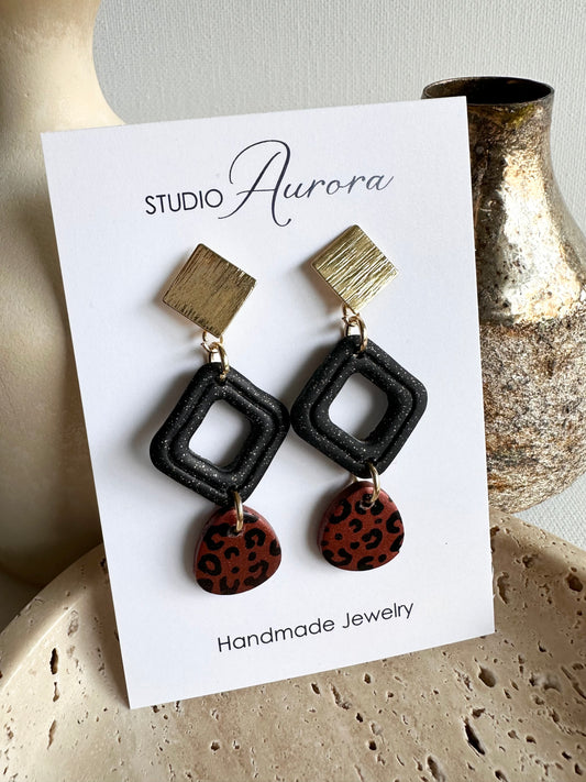 Copper and Black Diamond Earrings