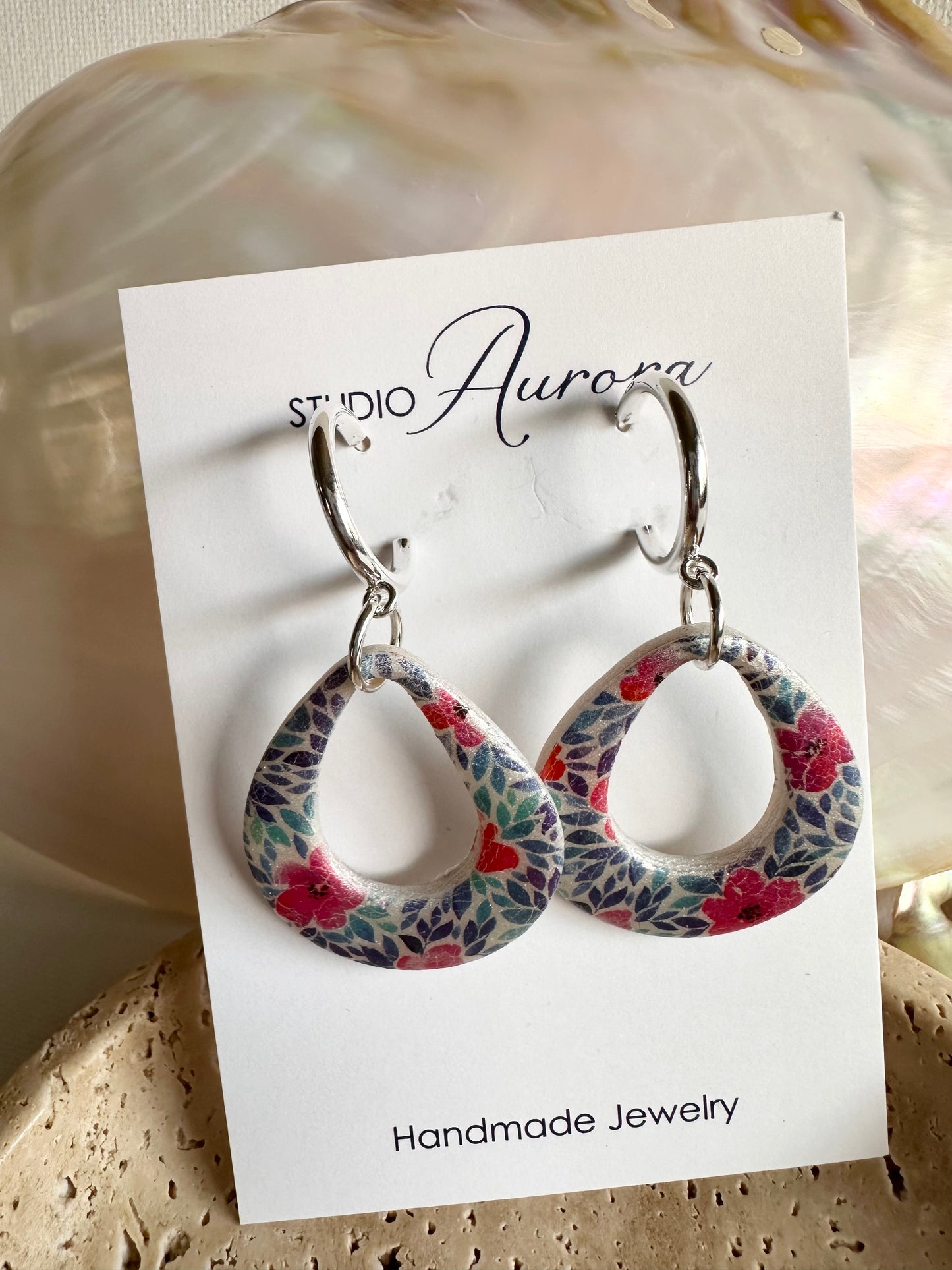 Pink and Blue Floral Earrings