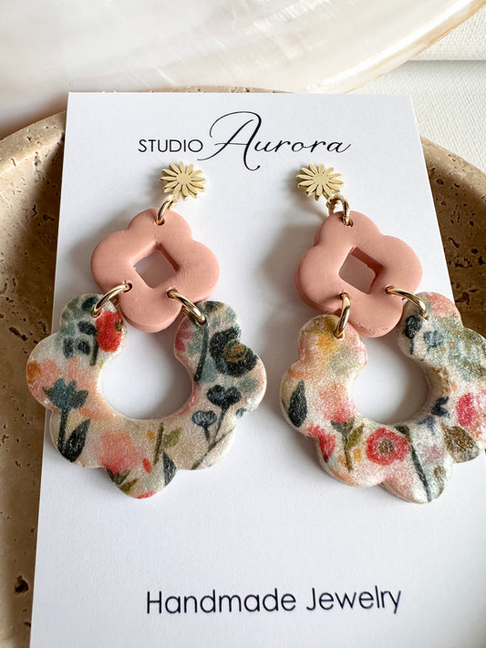 Peach and Floral Earrings