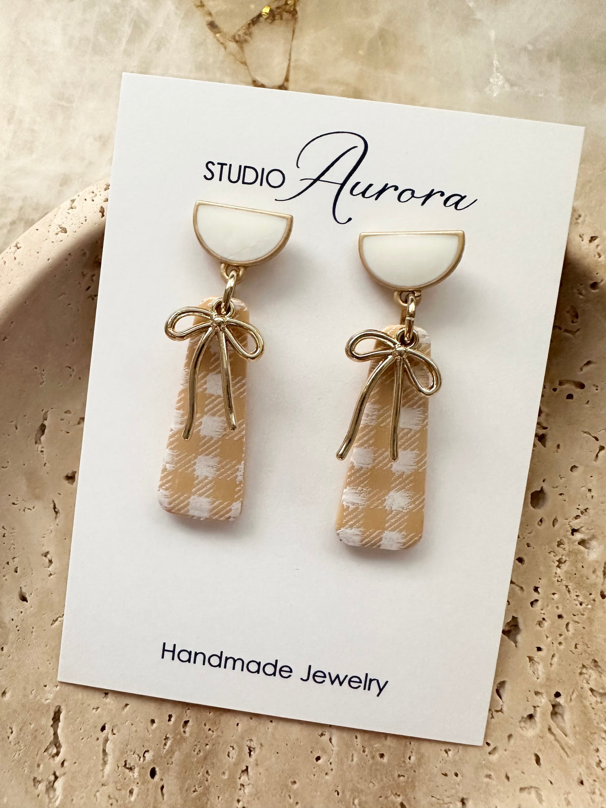 Soft Brown and White Gingham with Bows