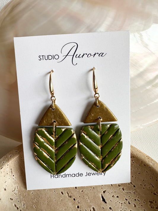 Green and Gold Leaf Earrings
