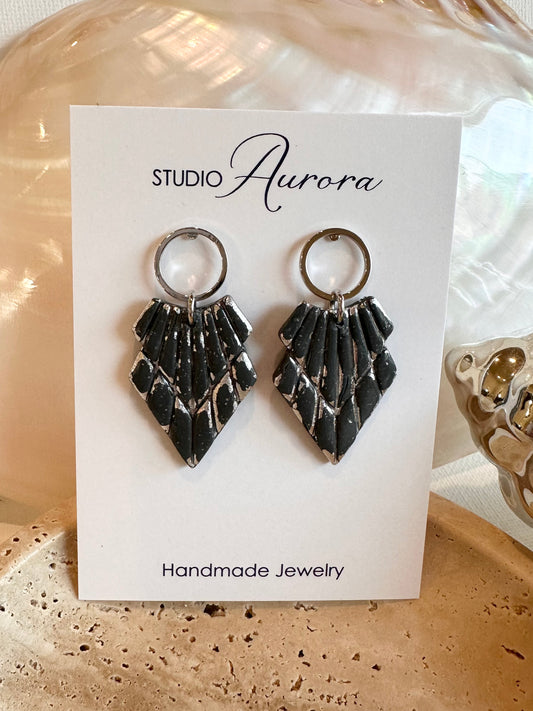 Dark Gray Stacked Triangle Earrings