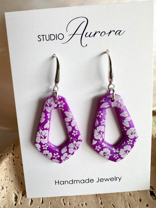 Purple Geo Hibiscus Earrings