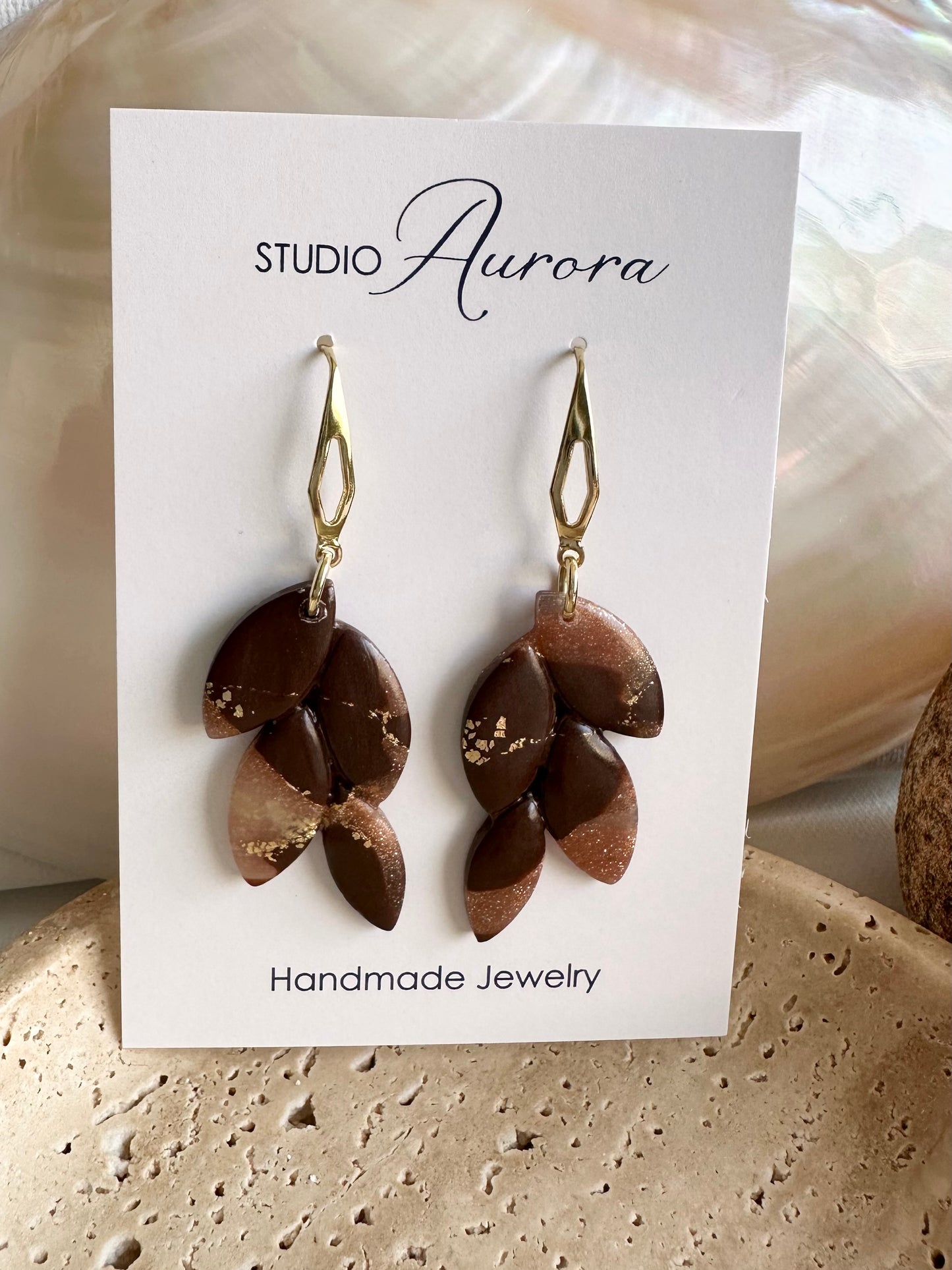 Four Leaf Brown Earrings