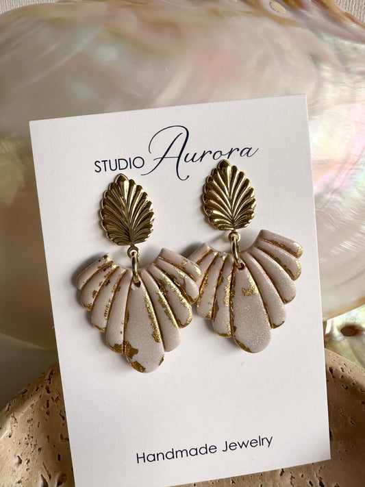 Pearl and Gold Fan Earrings
