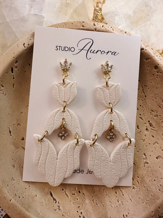 White Sparkle Tulips Earrings