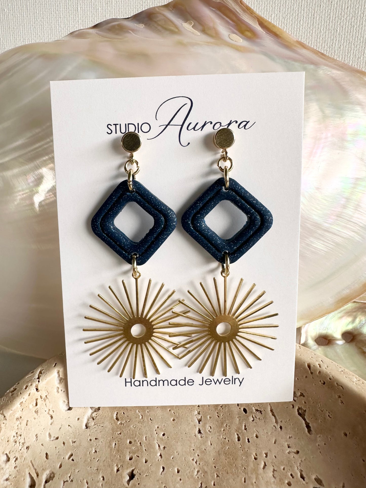 Navy Sunburst Earrings