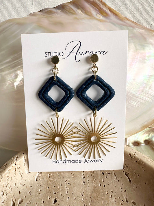 Navy Sunburst Earrings