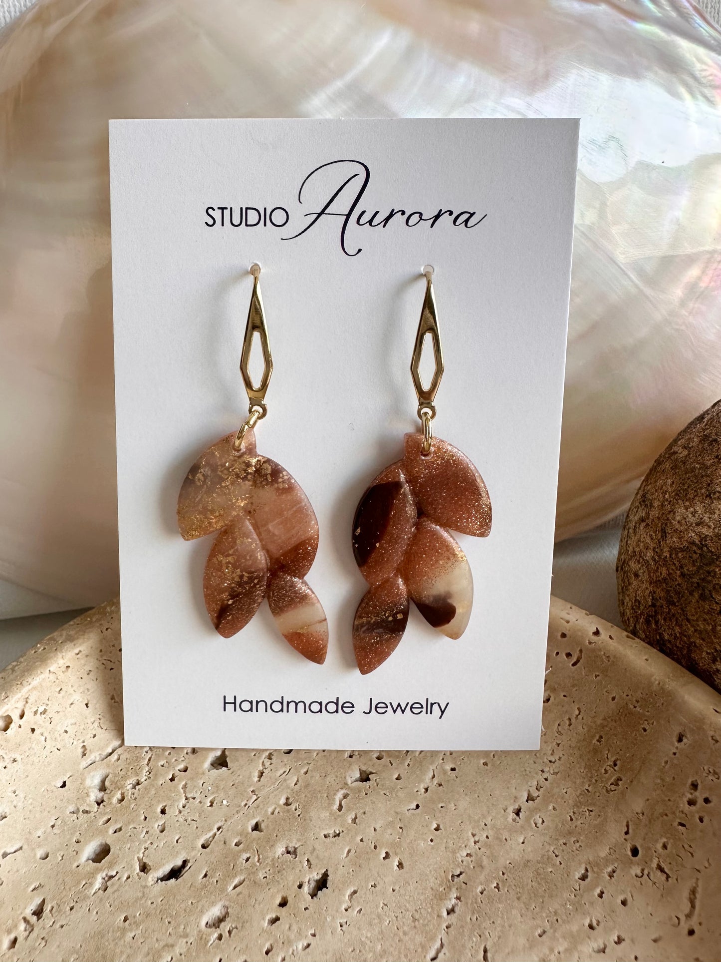 Four Leaf Brown Earrings