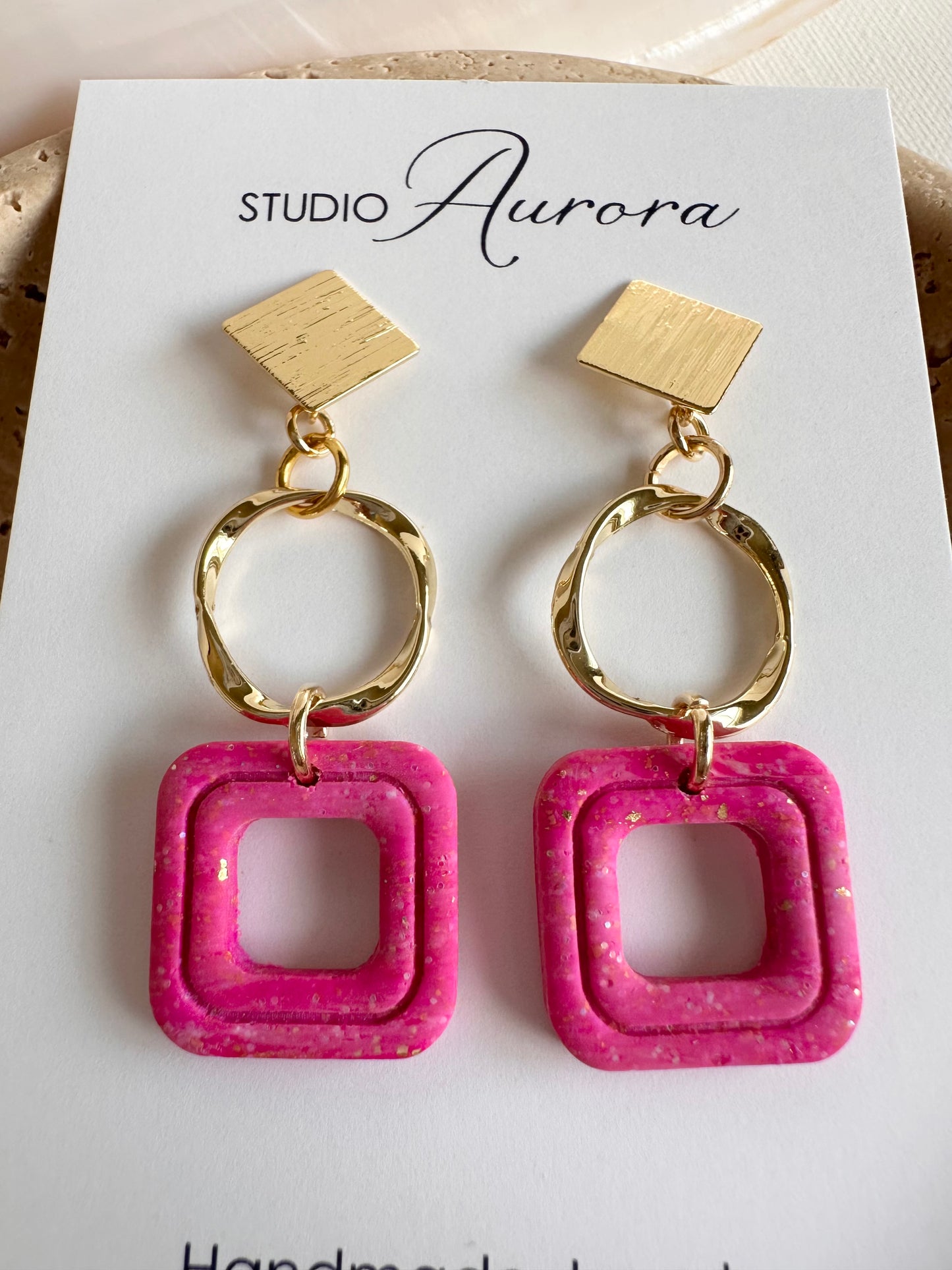 Hot Pink Square Earrings