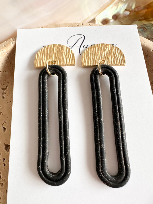 Black Long Oval Earrings