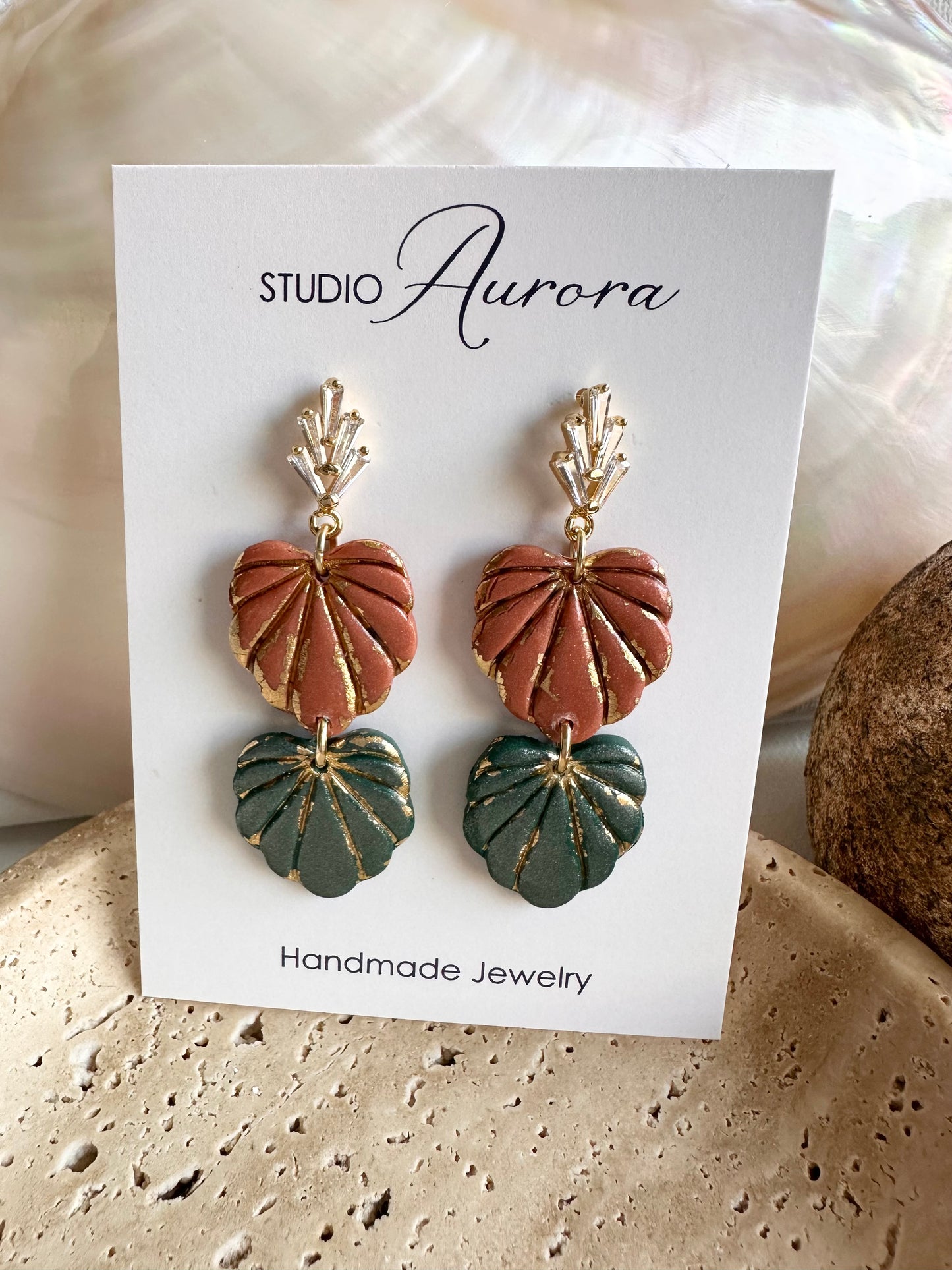 Terra Cotta and Green Leaf Earrings