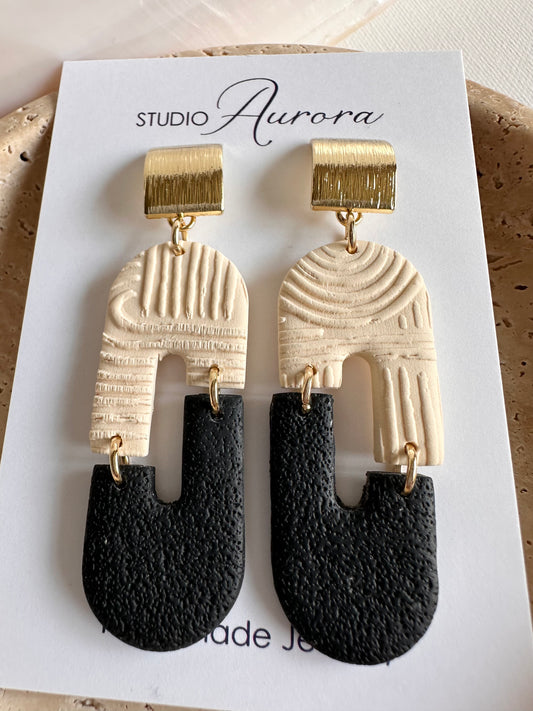 Black and Ivory Arches Texture Earrings