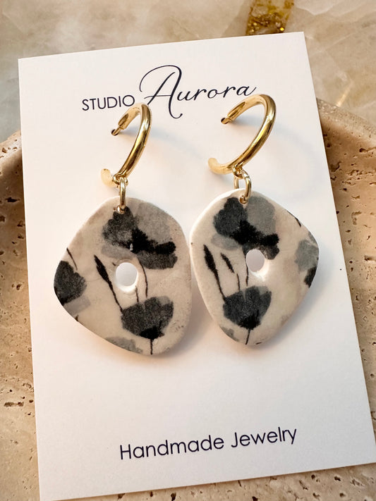 Black and White Floral Organic Earrings