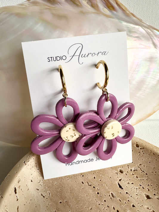 Fun Flower Earrings - large hoop post