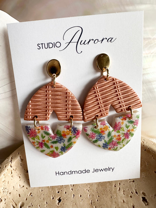 Basket Texture and Flowers Earrings