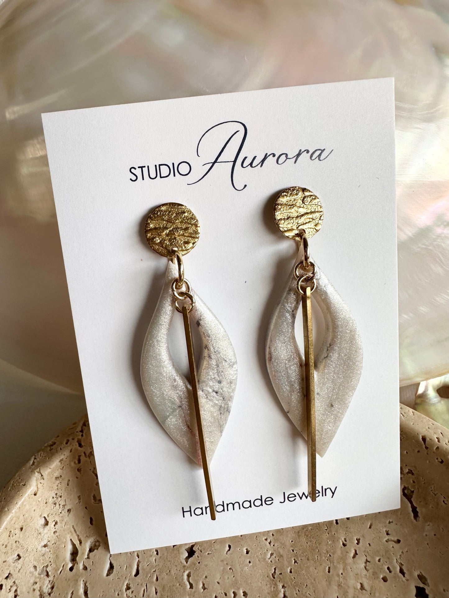Pearl and Gold Bar Lita Earrings