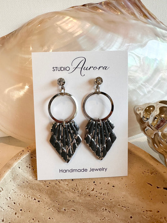 Dark Gray Stacked Triangle 2 Earrings