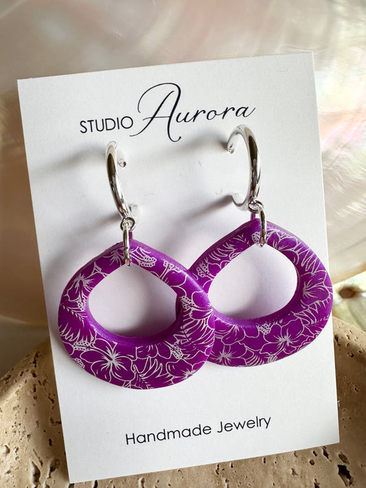 Purple Hibiscus Earrings