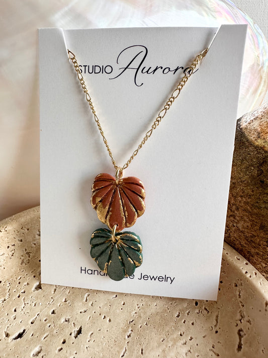 Terra Cotta and Green Leaf Necklace