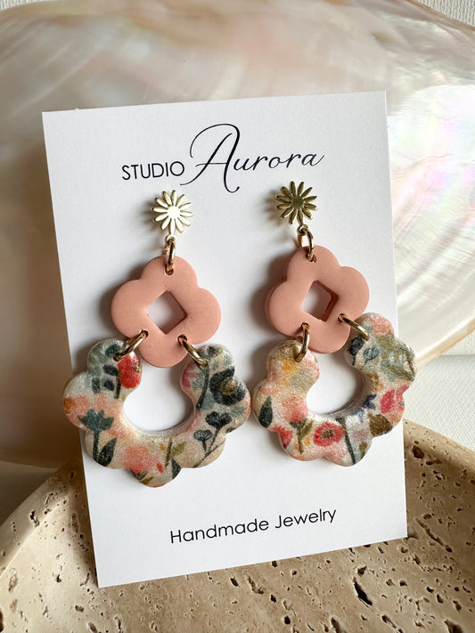 Peach and Floral Earrings