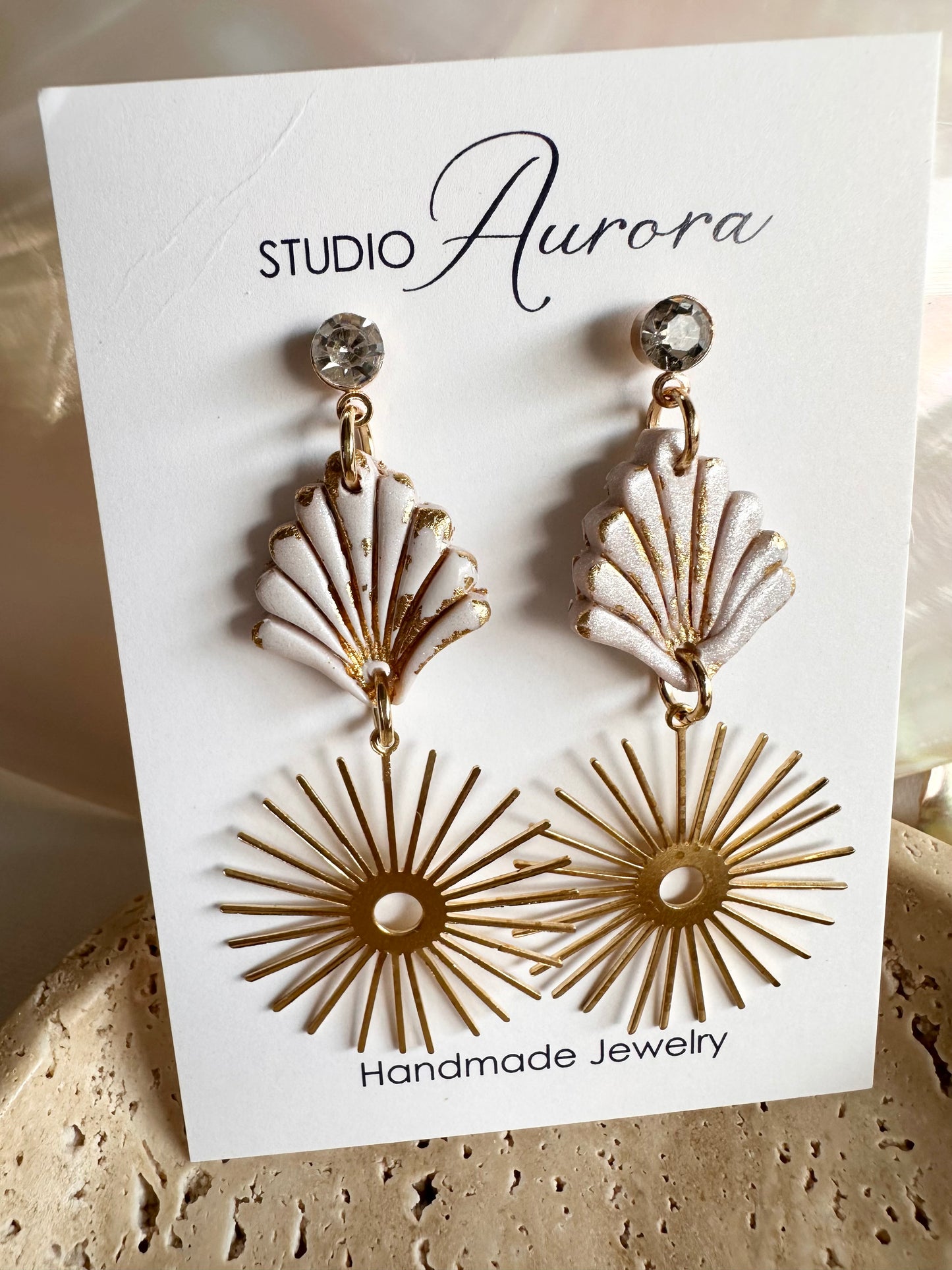 Pearl and Gold Sunburst Earrings