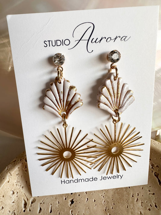 Pearl and Gold Sunburst Earrings
