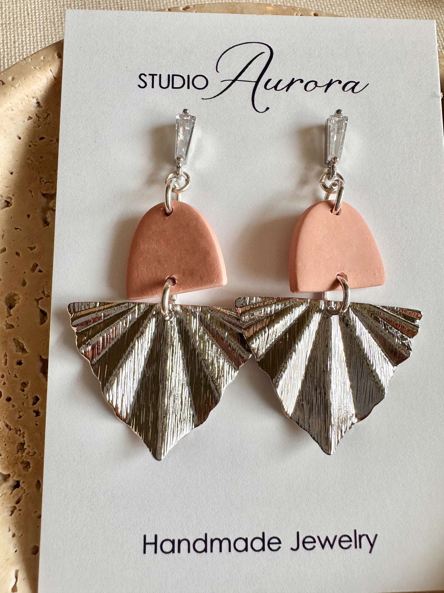 Peach and Silver Fan Earrings