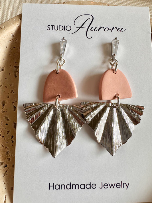 Peach and Silver Fan Earrings