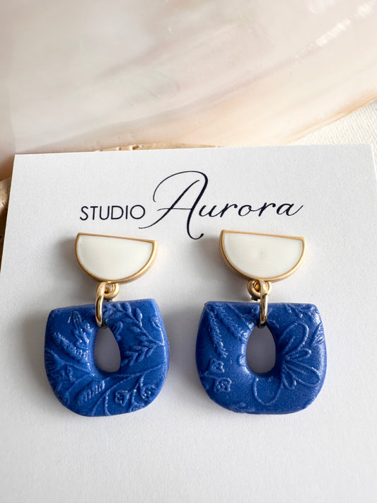 Cornflower Blue & White Enamel Earrings