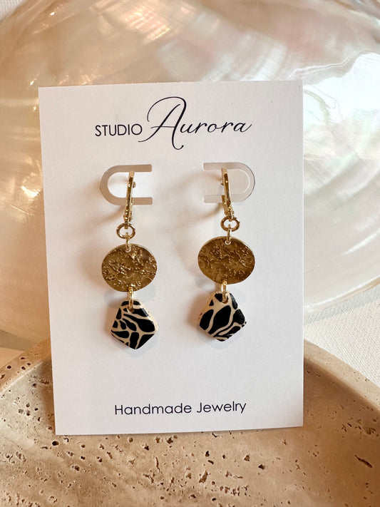 Cream and Black Floral Earrings