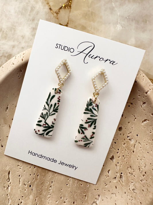 Winter Greens Dangle with Pearl Post